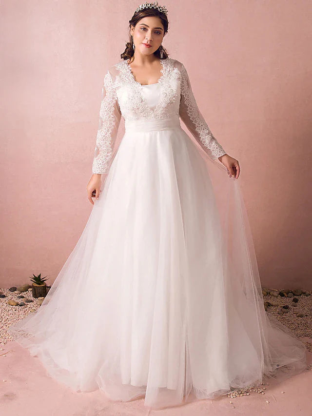 Dingji Hall Sparkle & Shine Wedding Dresses Court Train A-Line Long Sleeve Illusion Neck Satin With Buttons Ruched