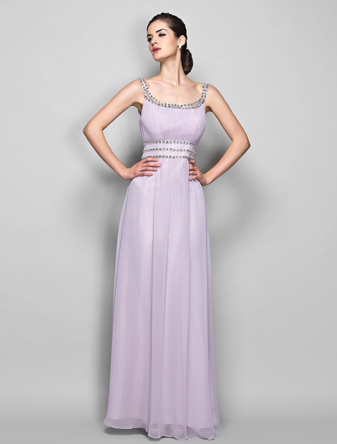 Sheath / Column Open Back Prom Formal Evening Military Ball Dress Scoop Neck Floor Length Georgette with Beading