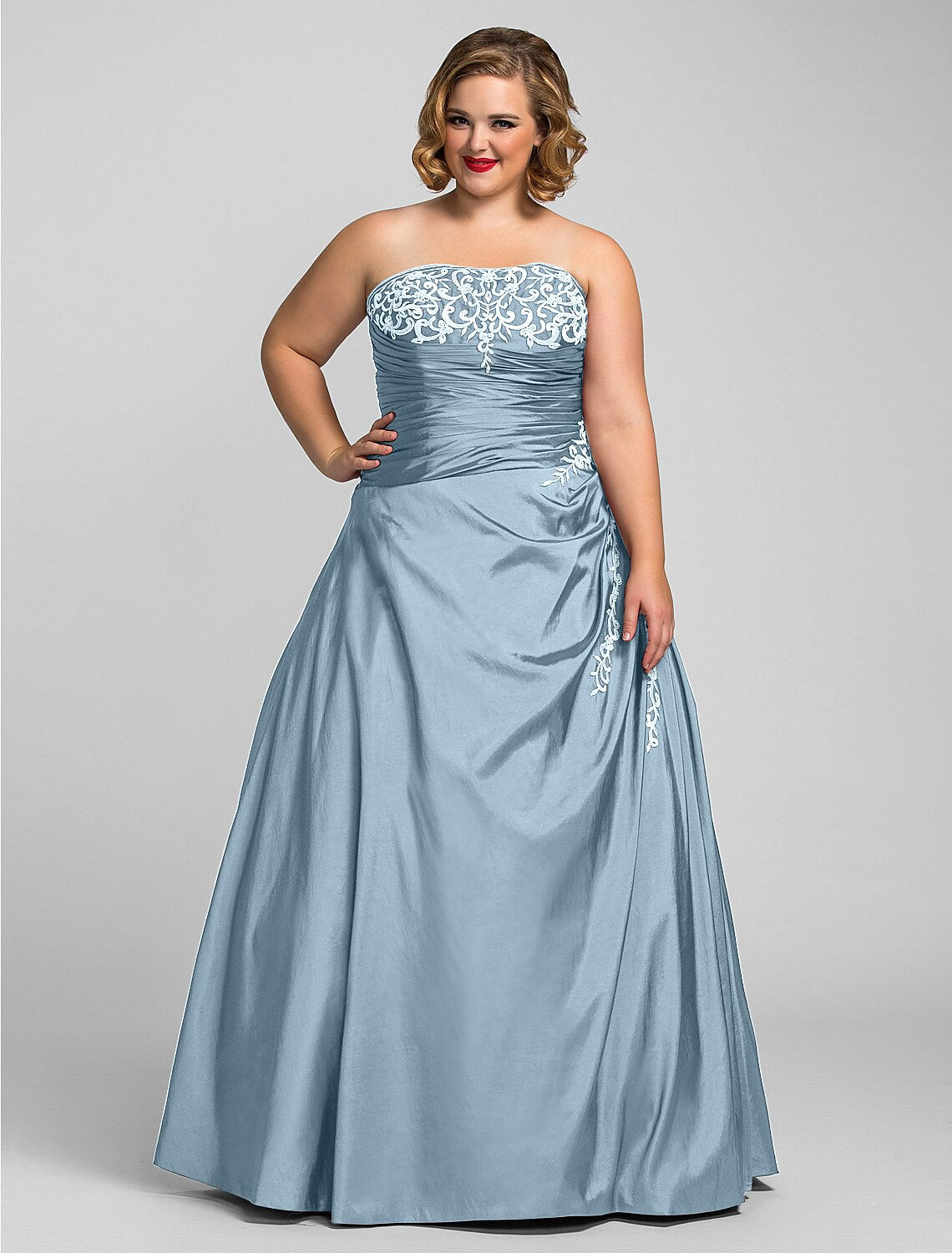 Ball Gown Plus Size Prom Formal Evening Dress Strapless Sleeveless Floor Length Taffeta with Beading Appliques