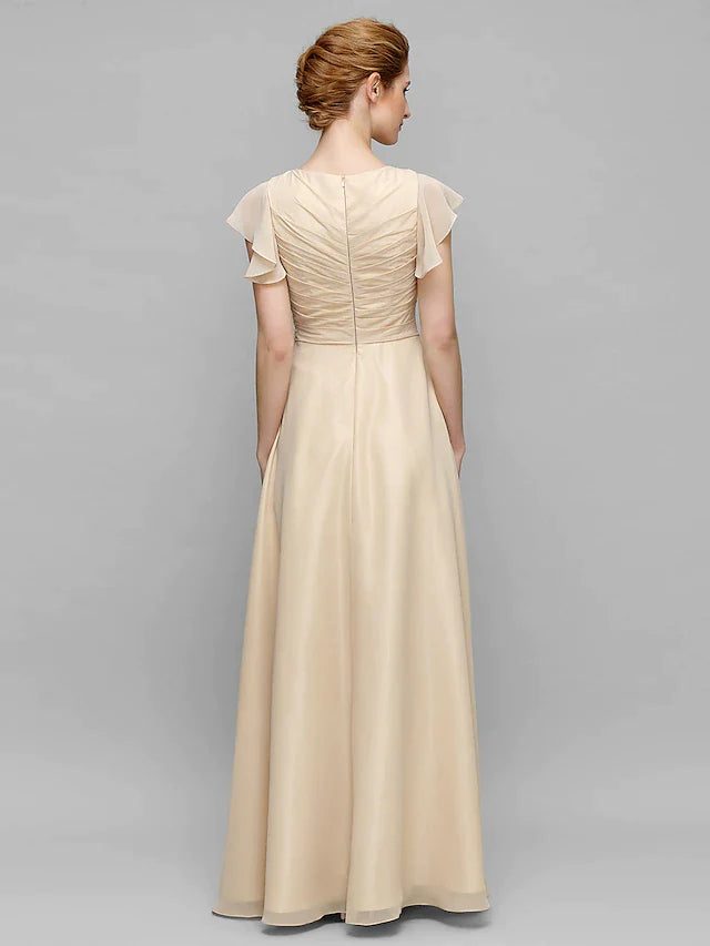 Sheath / Column Mother of the Bride Dress Plus Size Elegant V Neck Floor Length Chiffon Sleeveless with Criss Cross Appliques