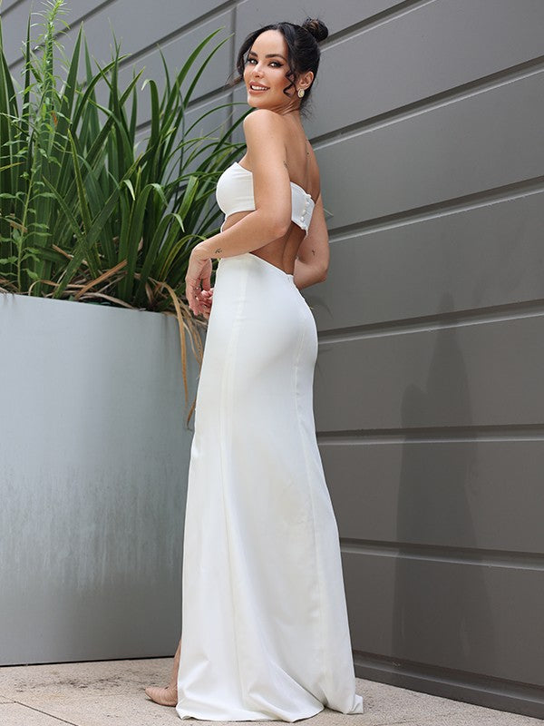 Sheath/Column Stretch Crepe Strapless Sleeveless Floor-Length Wedding Dresses