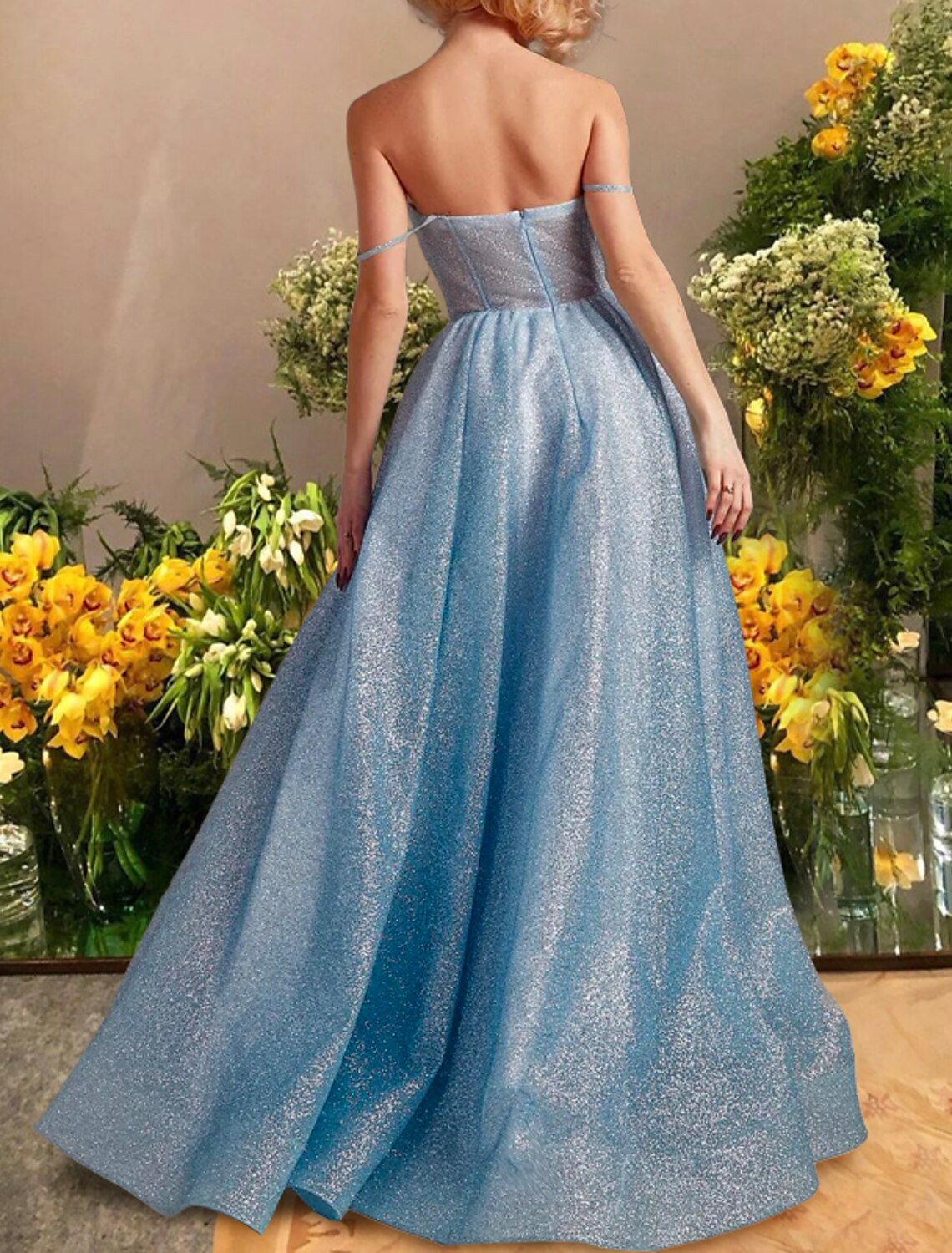 A-Line Prom Dresses Sparkle & Shine Dress Prom Floor Length Sleeveless Sweetheart Tulle with Glitter Pleats Slit