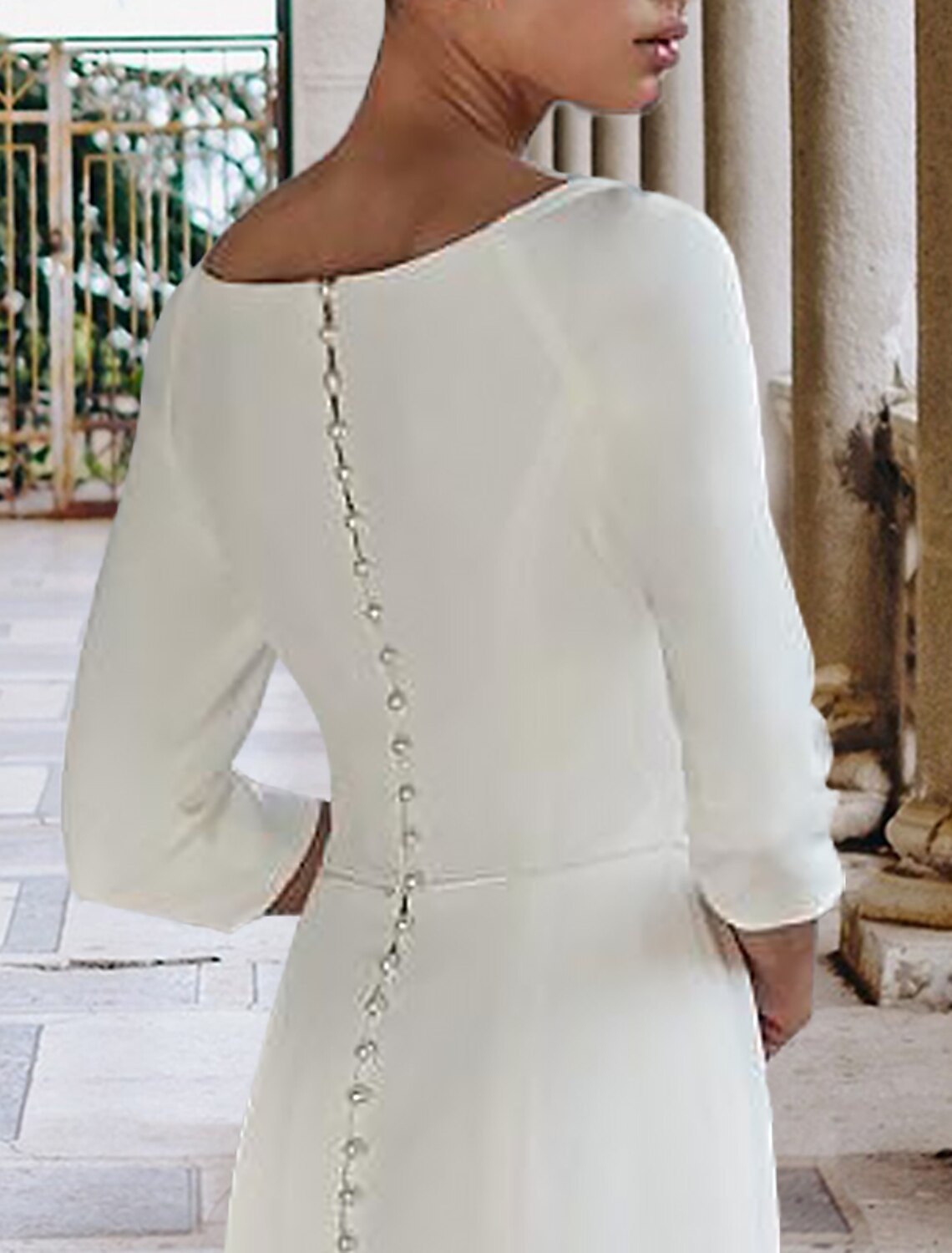 Hall Casual Wedding Dresses Mermaid / Trumpet Sweetheart Half Sleeve Sweep / Brush Train Stretch Fabric Bridal Gowns With Solid Color