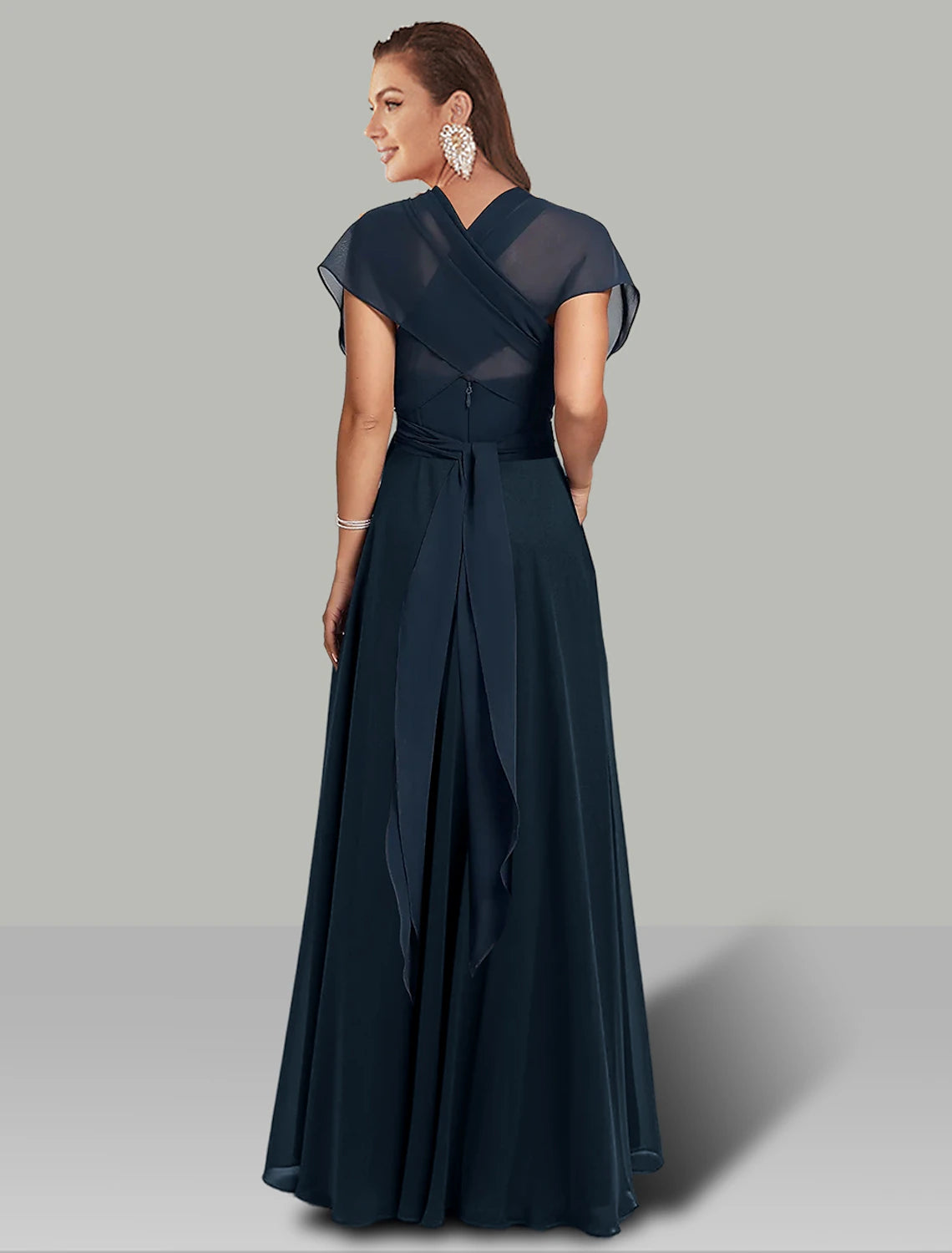 A-Line Wedding Guest Dresses Infinity Dress Wedding Party Floor Length Short Sleeve Halter Neck Convertible Chiffon with Ruched