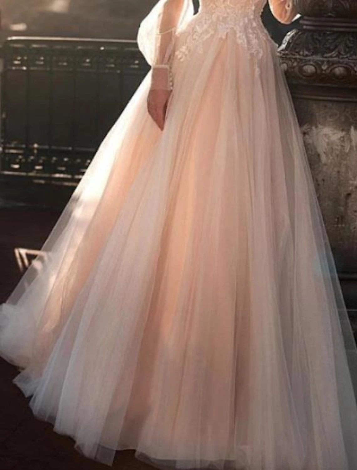 Beach Fall Wedding Dresses in Color Fall Wedding Dresses A-Line Illusion Neck Long Sleeve Sweep / Brush Train Lace Bridal Gowns With Embroidery Appliques Summer Wedding Party, Women's Clothing