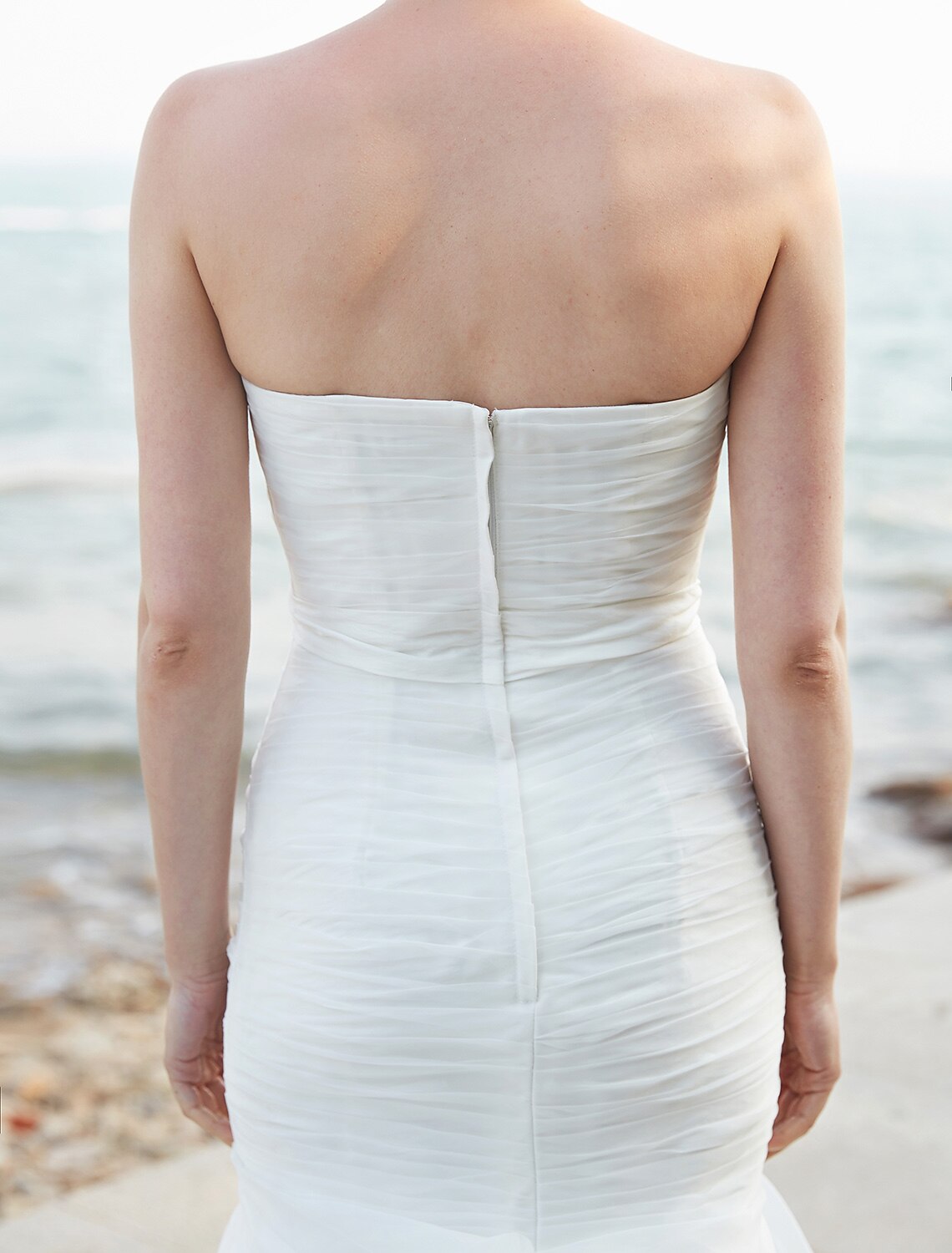 Wedding Dresses Mermaid / Trumpet Strapless Sleeveless Court Train Organza Bridal Gowns With Bowknot Pick Up Skirt