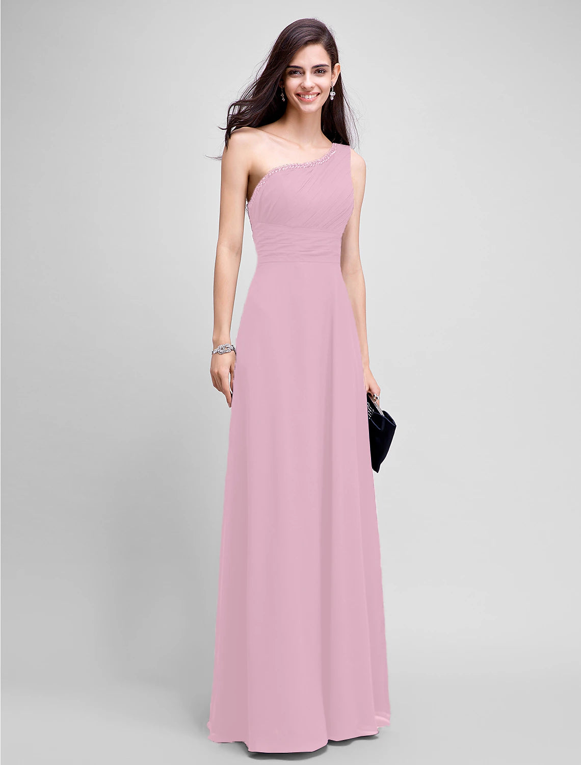 Sheath / Column Empire Dress Wedding Guest Formal Evening Floor Length Sleeveless One Shoulder Bridesmaid Dress Chiffon with Ruched Beading