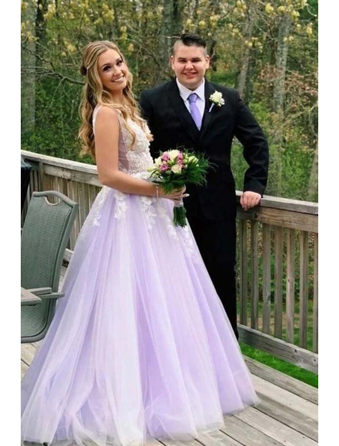 Ball Gown A-Line Prom Dresses Color Block Dress Formal Floor Length Sleeveless V Neck Tulle Backless V Back with Beading Appliques
