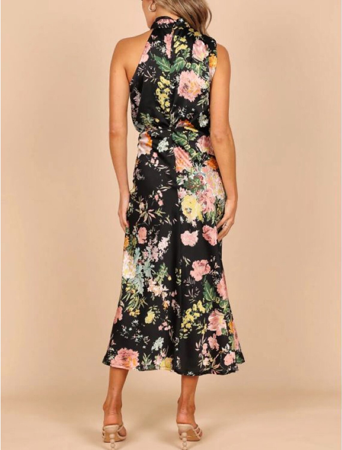 A-Line Wedding Guest Dresses Minimalist Dress Party Wear Ankle Length Sleeveless Halter Neck Satin with Ruched