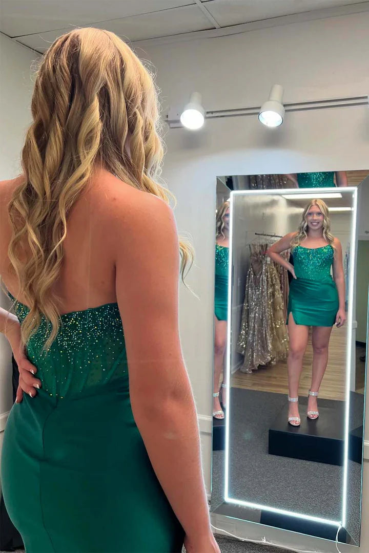 Dark Green Beaded Homecoming Dress