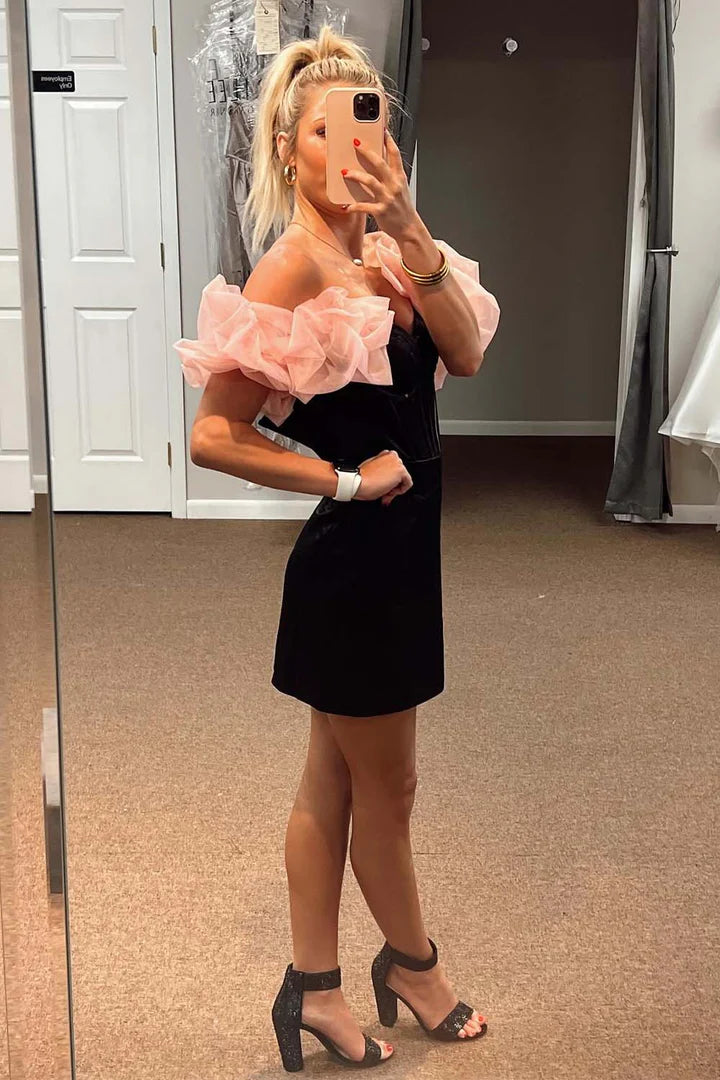 Mini Homecoming Dress with Puff Sleeves