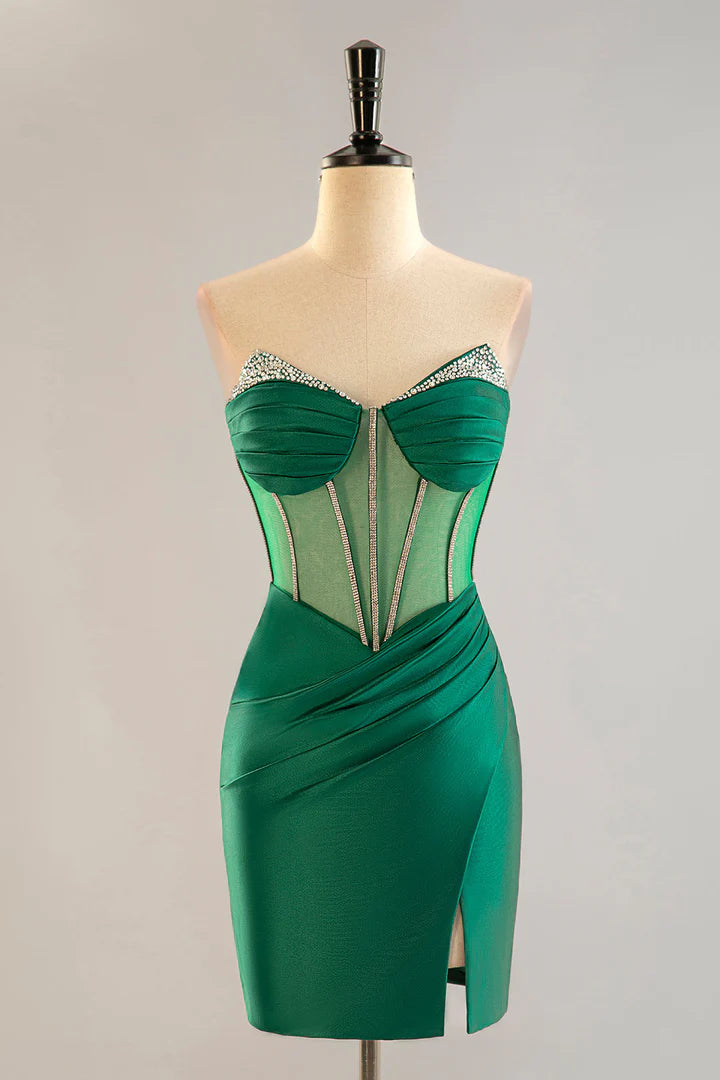 Strapless Sheer Corset Bodice Homecoming Dress with