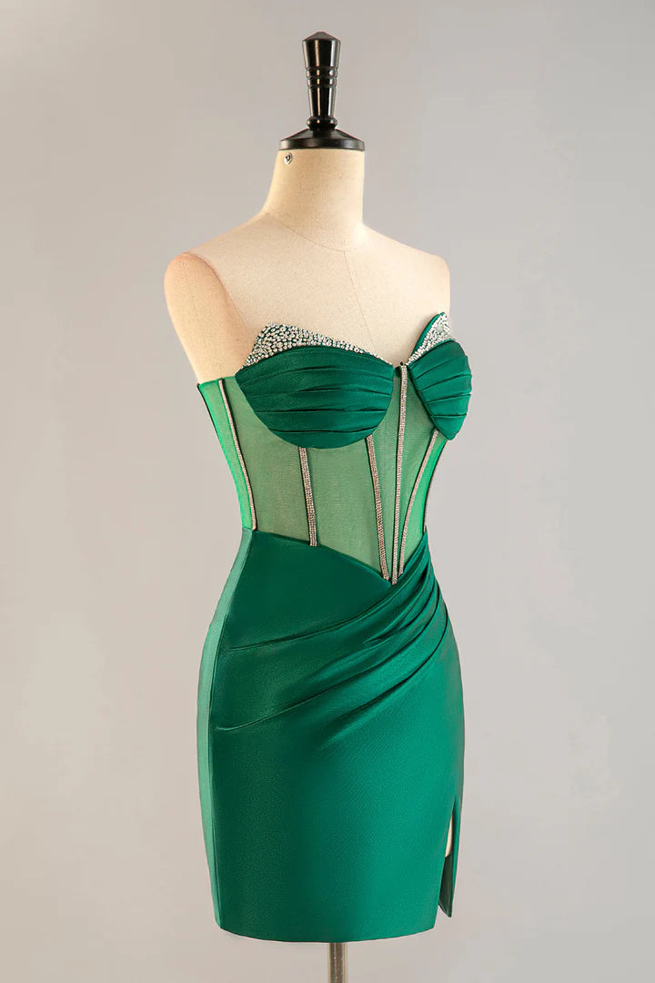 Strapless Sheer Corset Bodice Homecoming Dress with