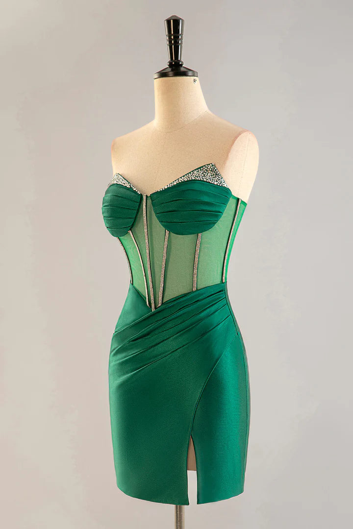 Strapless Sheer Corset Bodice Homecoming Dress with