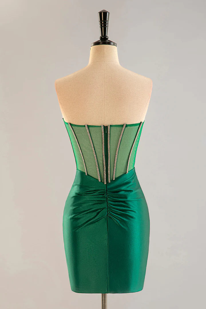 Strapless Sheer Corset Bodice Homecoming Dress with