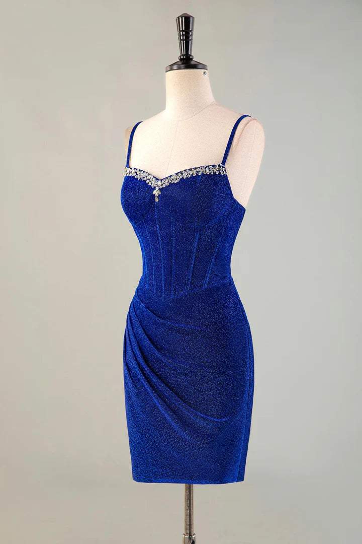 Royal Blue Beaded Corset Homecoming Dress