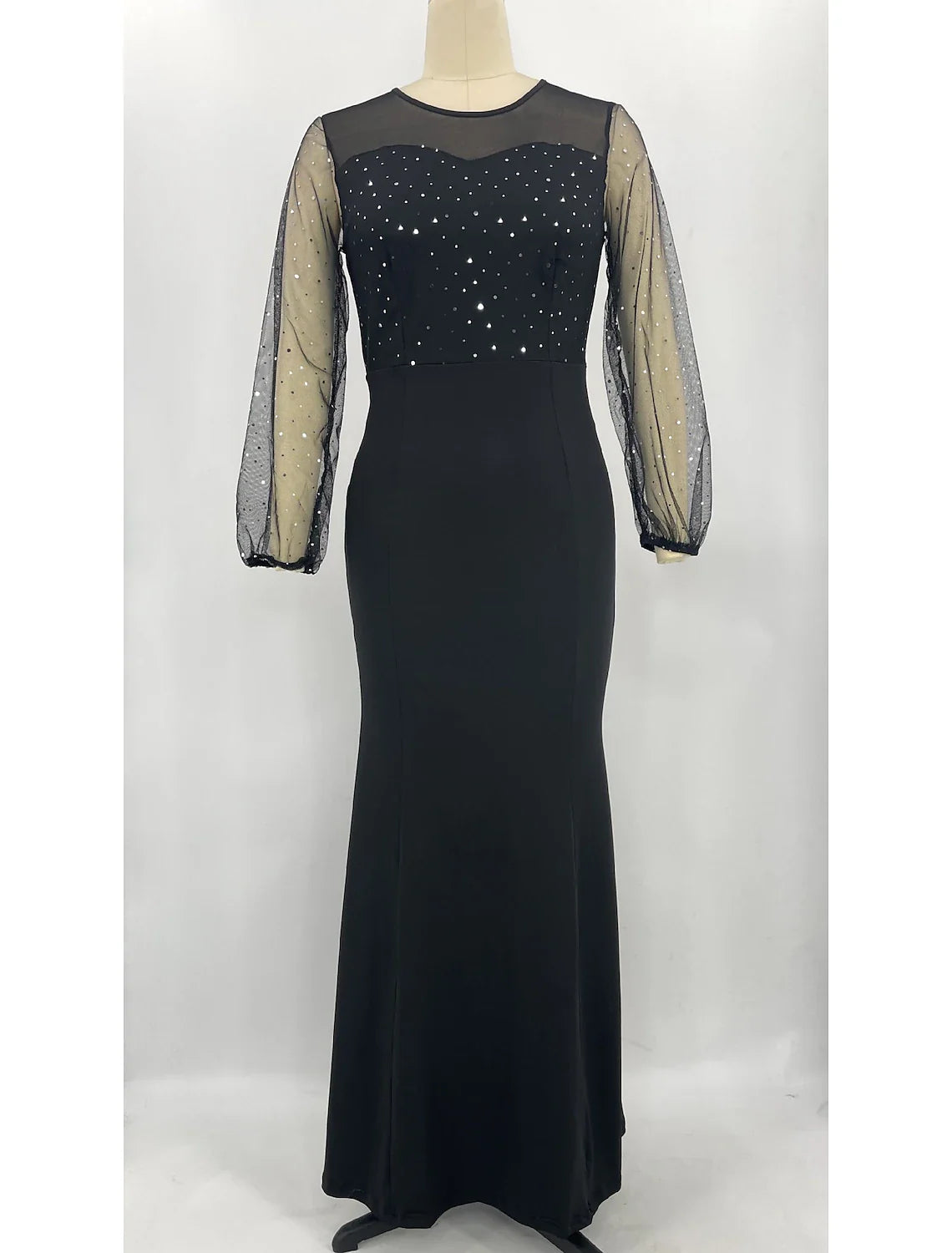DingjiMermaid / Trumpet Party Dresses Sparkle & Shine Dress Formal Floor Length Long Sleeve Jewel Neck Spandex with Rhinestone Crystals