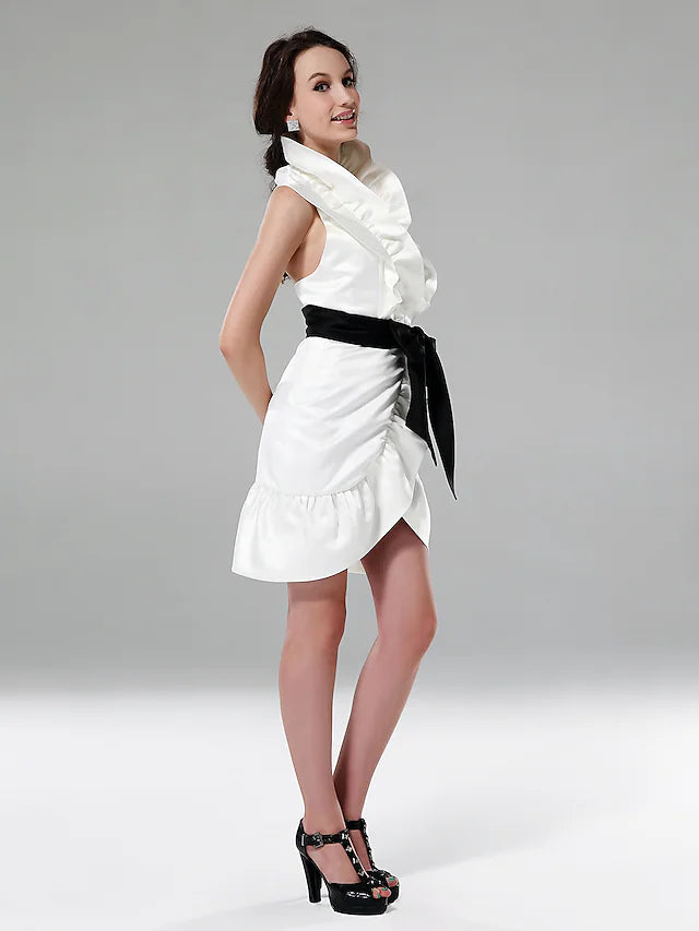 DingjiSheath / Column All Celebrity Styles Dress Holiday Short / Mini Sleeveless Halter Satin with Sash / Ribbon Ruffles