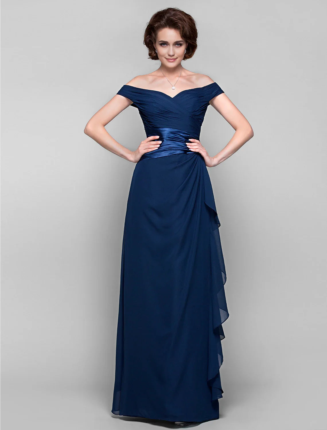 DingjiSheath / Column Mother of the Bride Dress Open Back Off Shoulder Floor Length Chiffon Sleeveless with Criss Cross