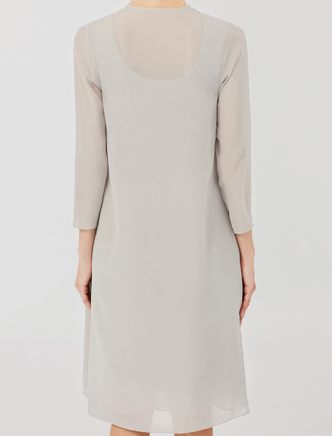 Sheath / Column Mother of the Bride Dress Formal Classic & Timeless Elegant & Luxurious Convertible Dress Jewel Neck Knee Length Chiffon 3/4 Length Sleeve with Criss Cross Crystal Brooch