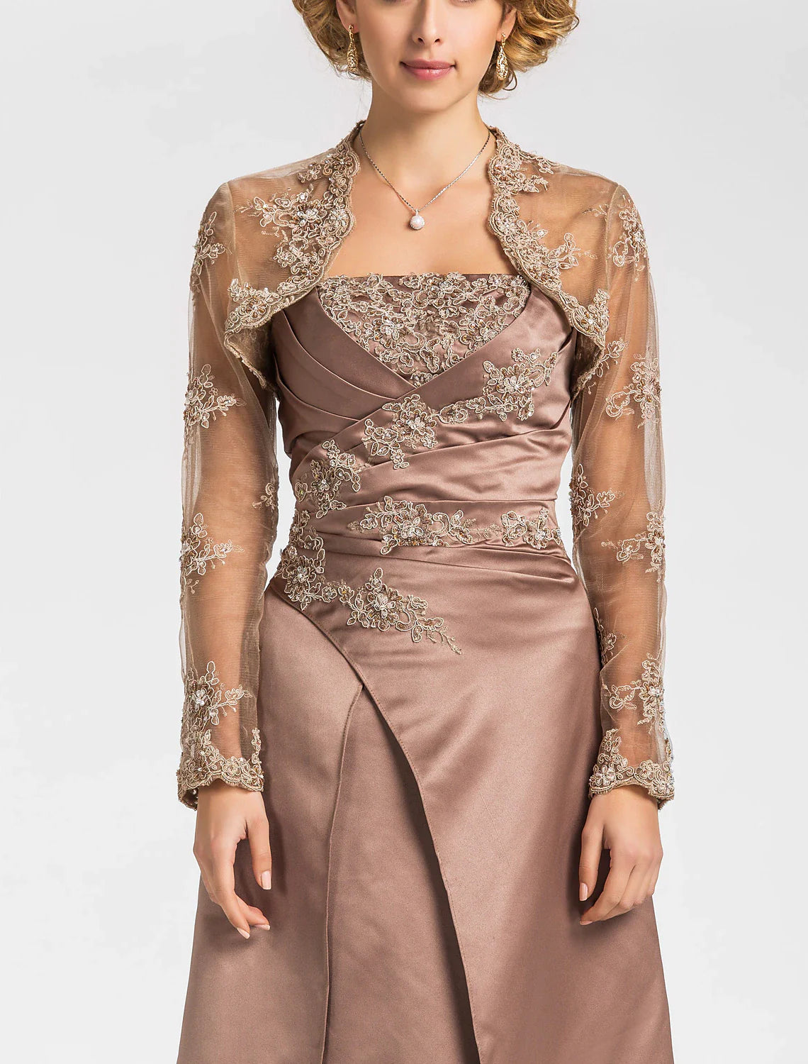 A-Line Mother of the Bride Dress Strapless Floor Length Satin Lace Sleeveless with Criss Cross Beading Appliques