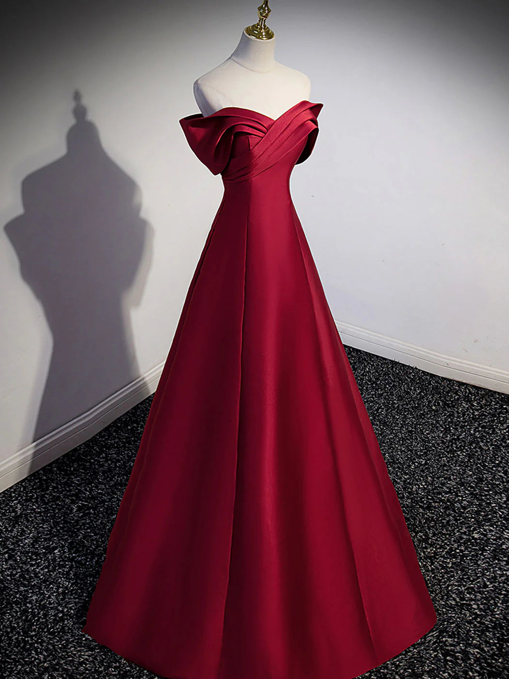 A-Line Burgundy Off Shoulder Long Prom Dress