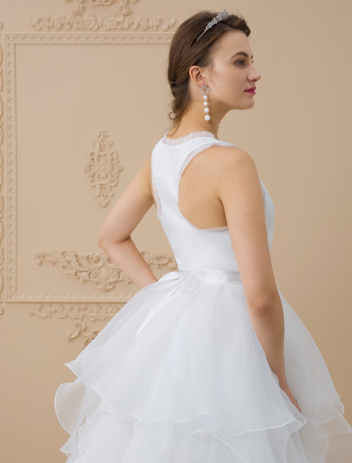 A-Line Scoop Neck Sweep / Brush Train Chiffon / Tulle Made-To-Measure Wedding Dresses with Appliques by