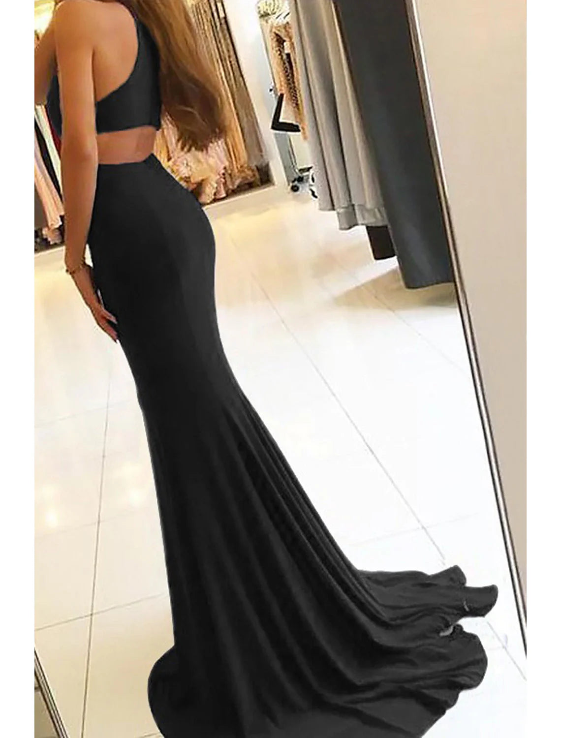 DingjiMermaid / Trumpet Evening Gown Bodycon Dress Formal Prom Court Train Sleeveless High Neck Stretch Fabric with Slit