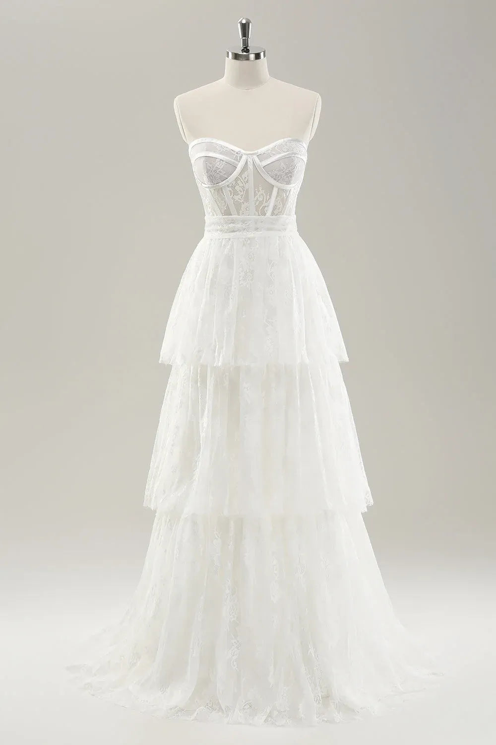 Strapless Corset Lace A-Line Wedding Dress with Bow Back