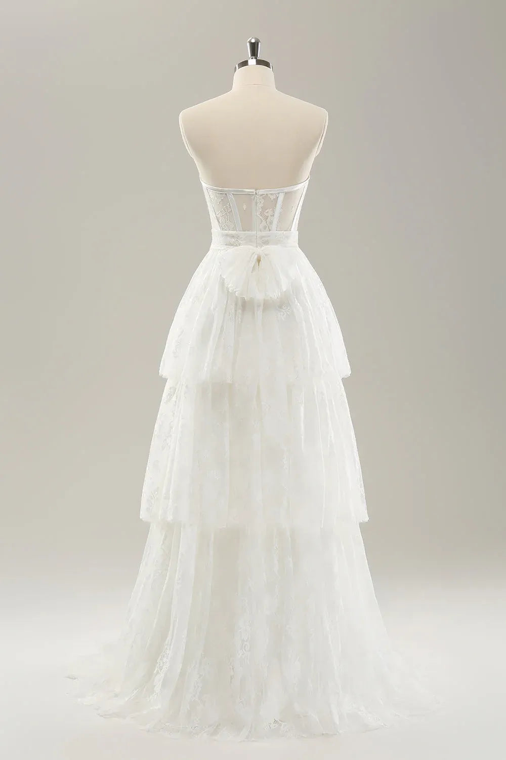 Strapless Corset Lace A-Line Wedding Dress with Bow Back
