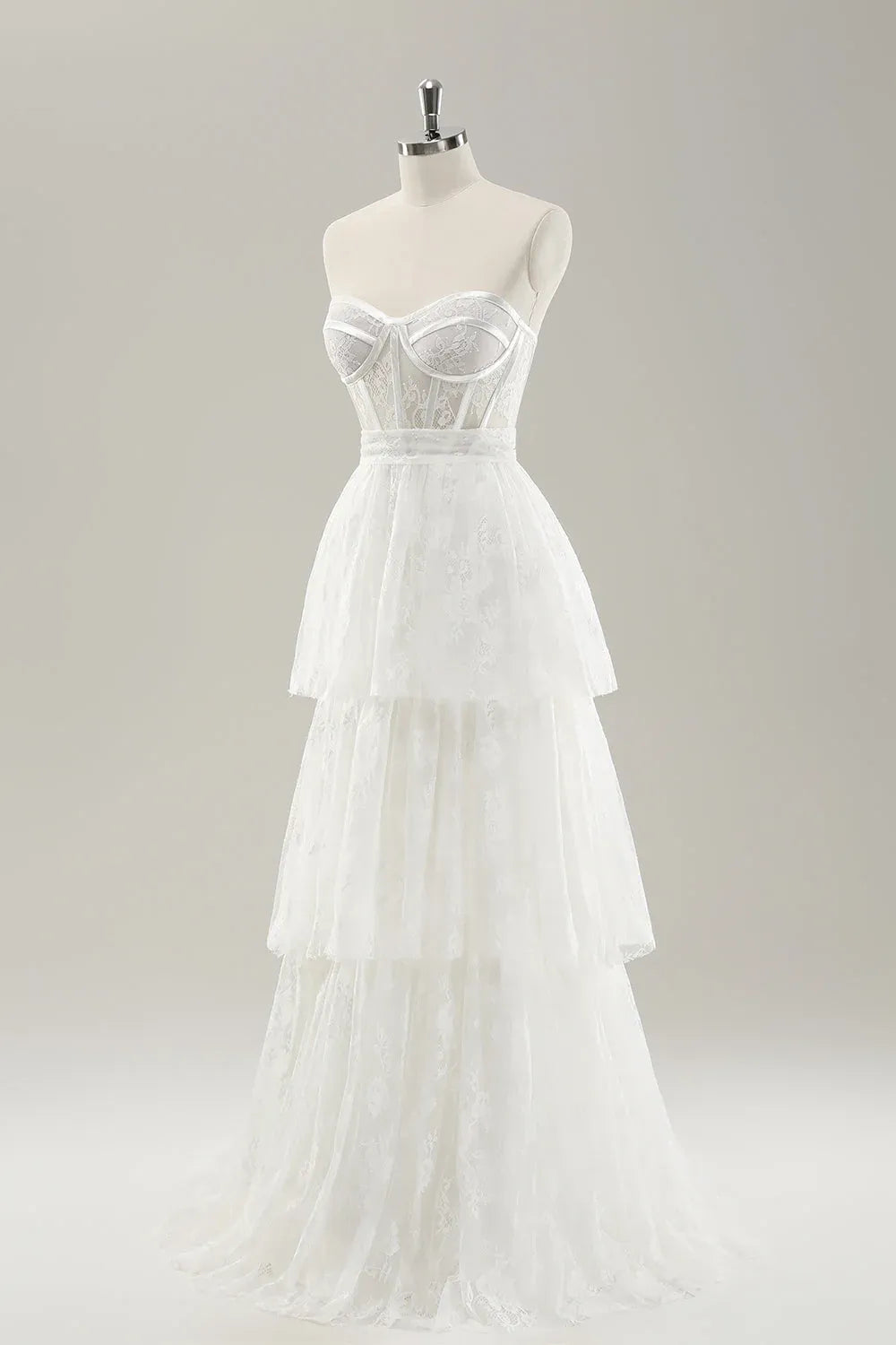 Strapless Corset Lace A-Line Wedding Dress with Bow Back