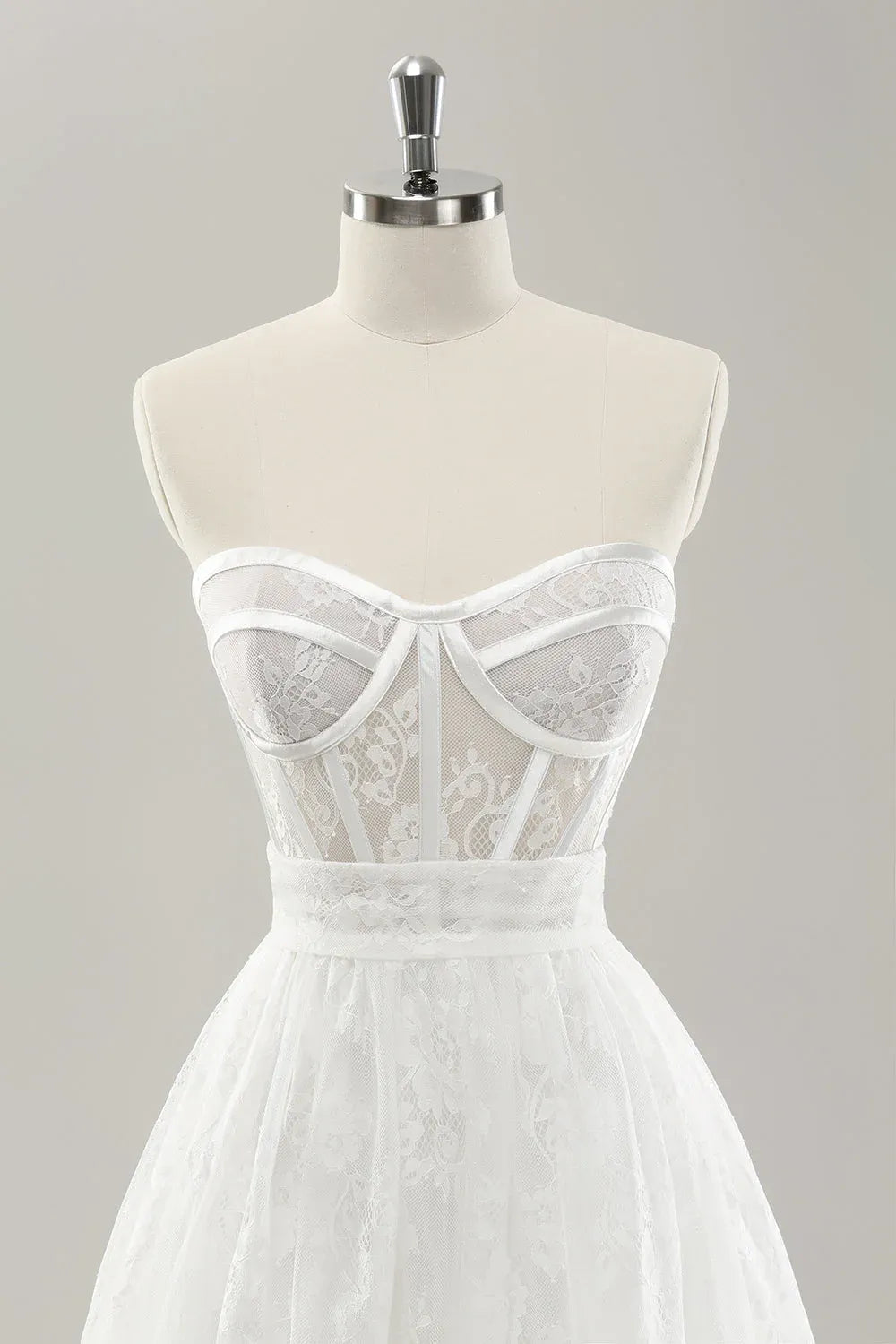 Strapless Corset Lace A-Line Wedding Dress with Bow Back