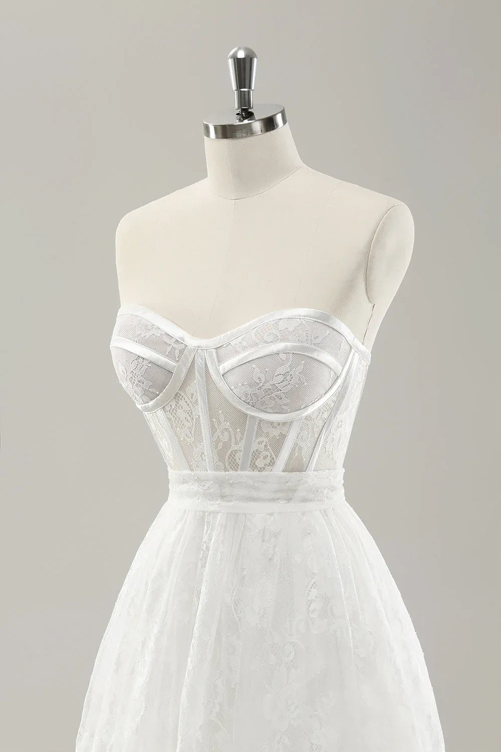 Strapless Corset Lace A-Line Wedding Dress with Bow Back