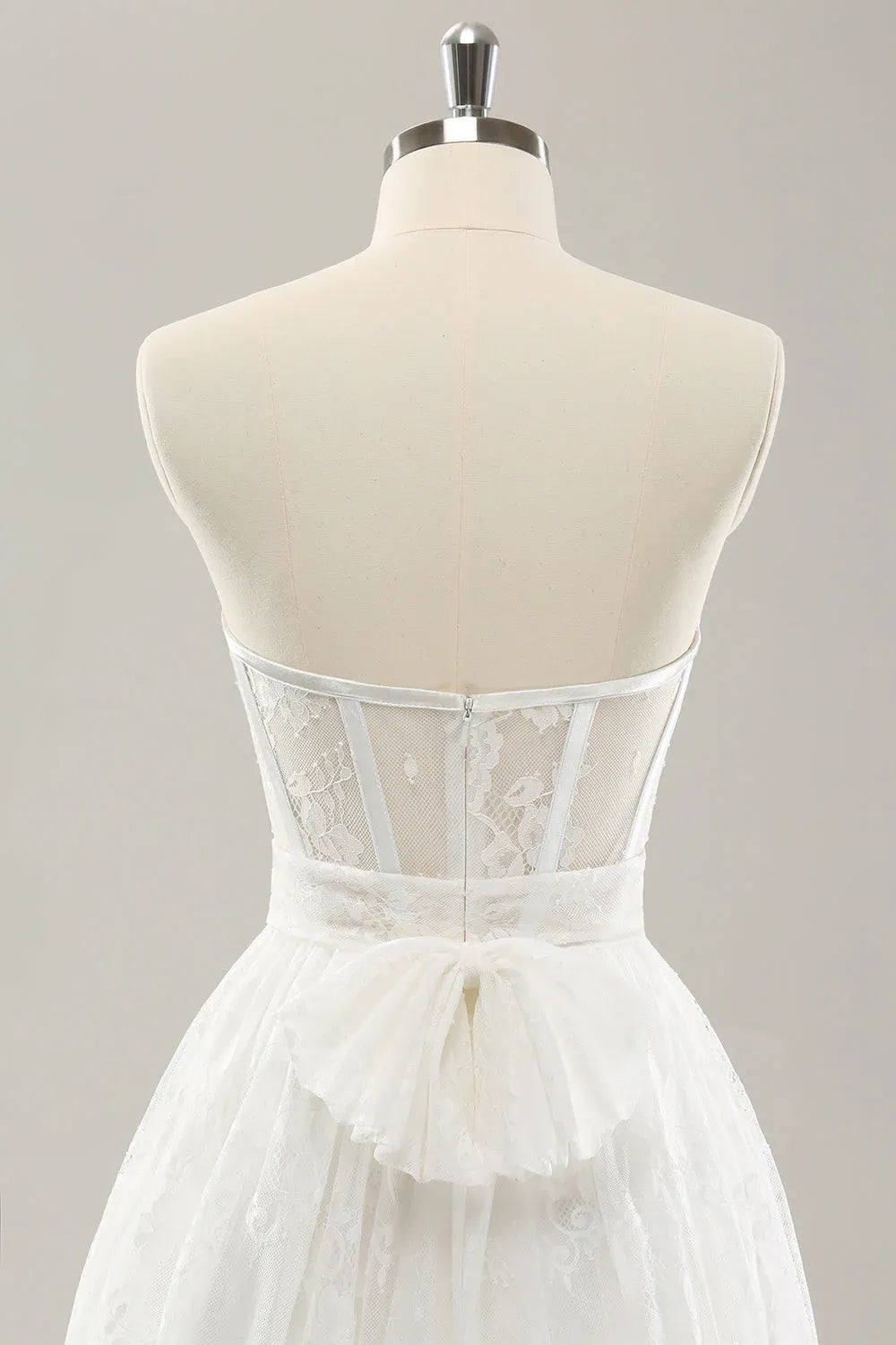 Strapless Corset Lace A-Line Wedding Dress with Bow Back
