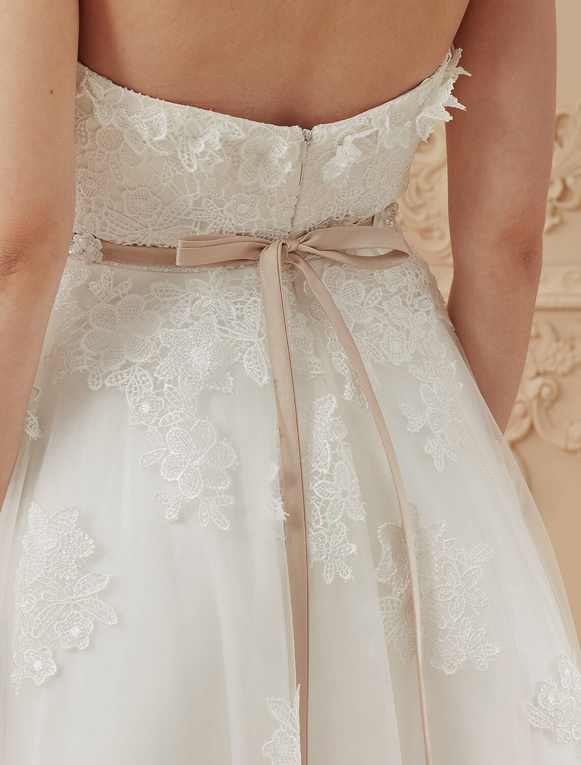 Reception Wedding Dresses A-Line Sweetheart Sleeveless Ankle Length Tulle Bridal Gowns With Sashes / Ribbons Beading