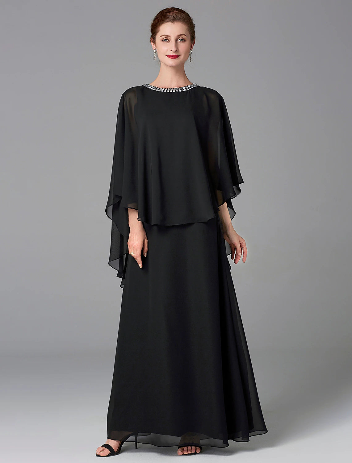 A-Line Mother of the Bride Dress Wedding Guest Plus Size Elegant Jewel Neck Floor Length Chiffon Sleeveless with Beading 2023