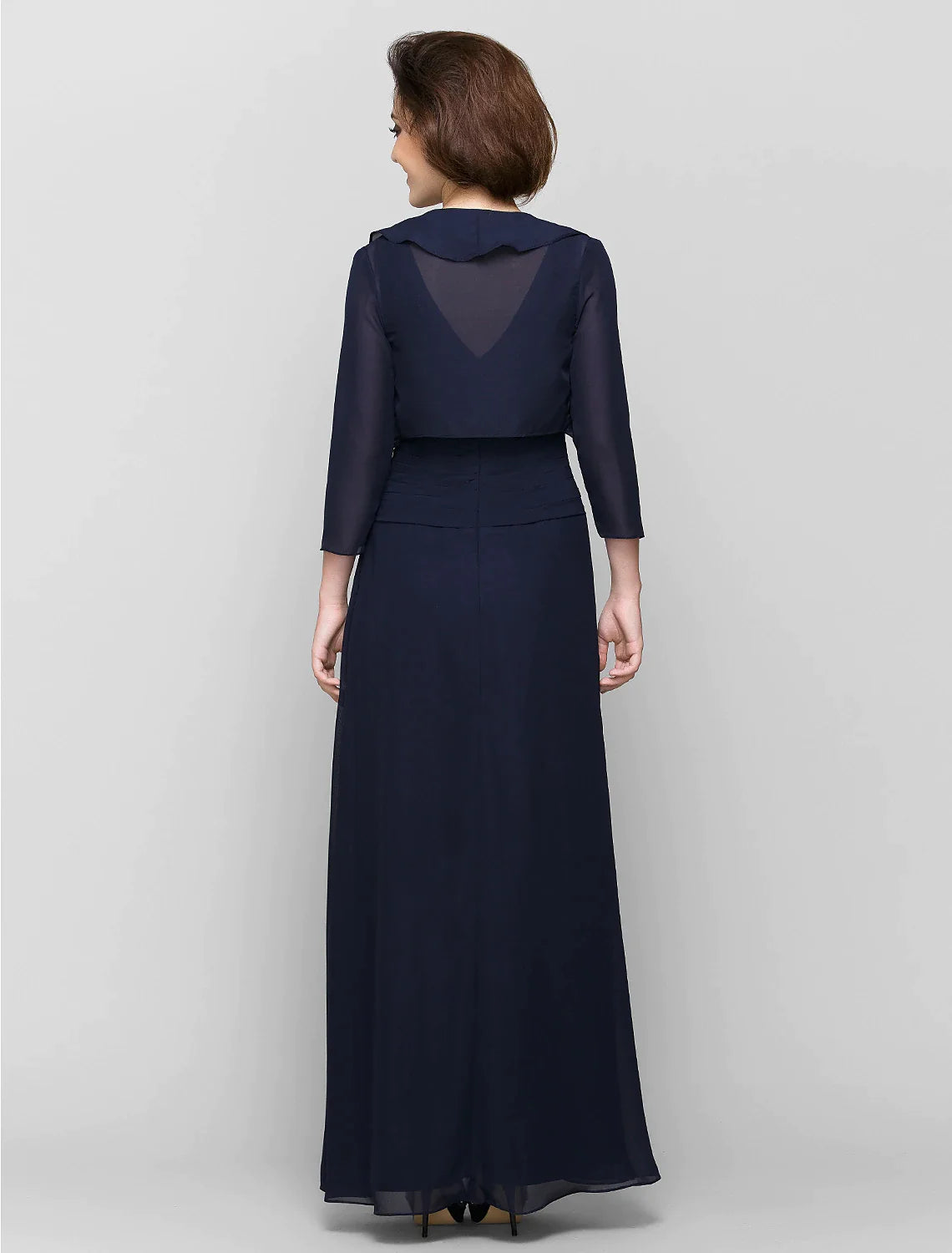 Sheath / Column Mother of the Bride Dress Convertible Dress V Neck Floor Length Chiffon 3/4 Length Sleeve with Criss Cross Cascading Ruffles