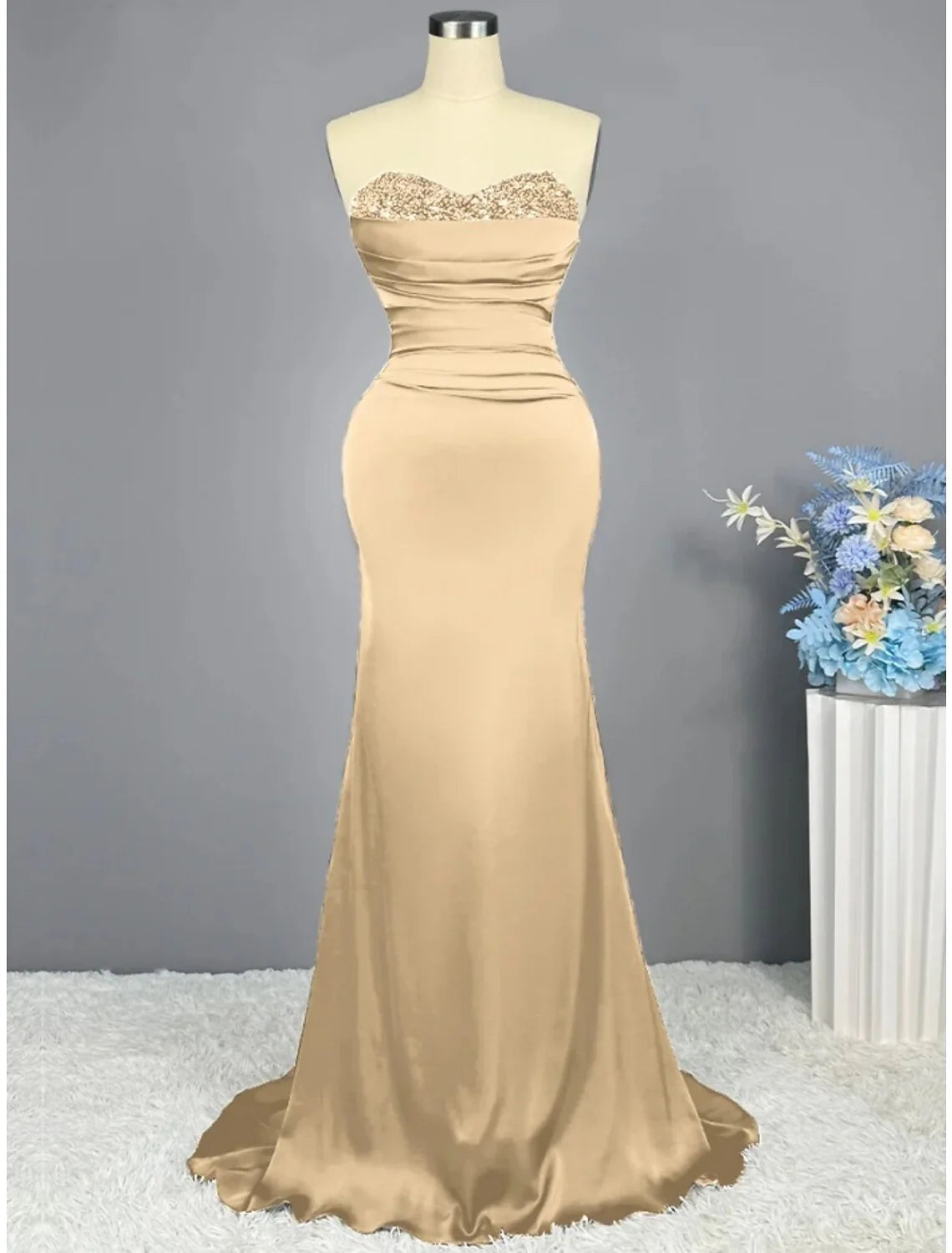 DingjiA-Line Evening Gown Elegant Dress Formal Sweep / Brush Train Christmas Red Green Dress Sleeveless Sweetheart Imitation Silk with Pleats Ruched Sequin