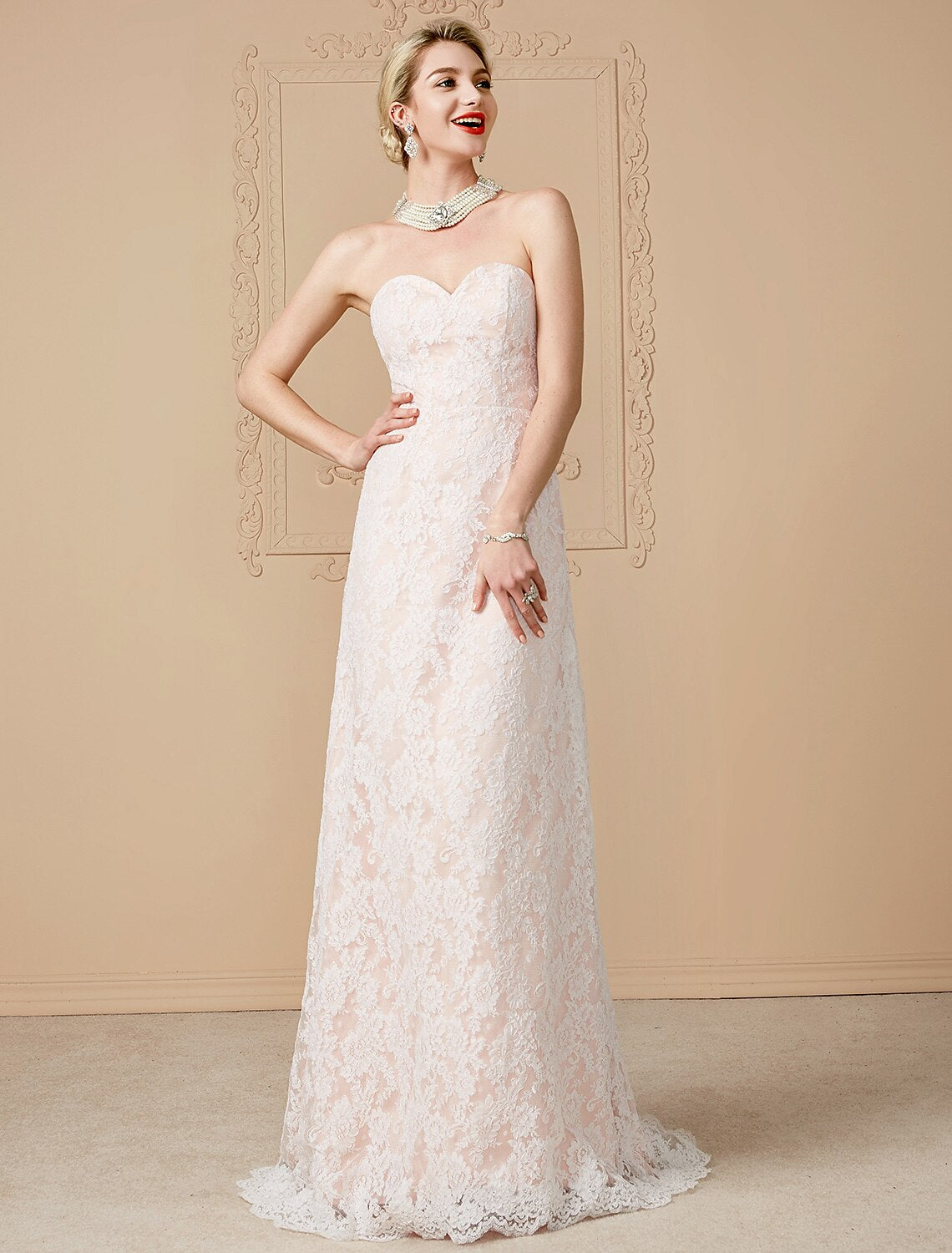 A-Line Wedding Dresses Sweetheart Neckline Sweep / Brush Train Tulle Over Lace Sleeveless Wedding Dress in Color Open Back with Sashes / Ribbons / Removable train