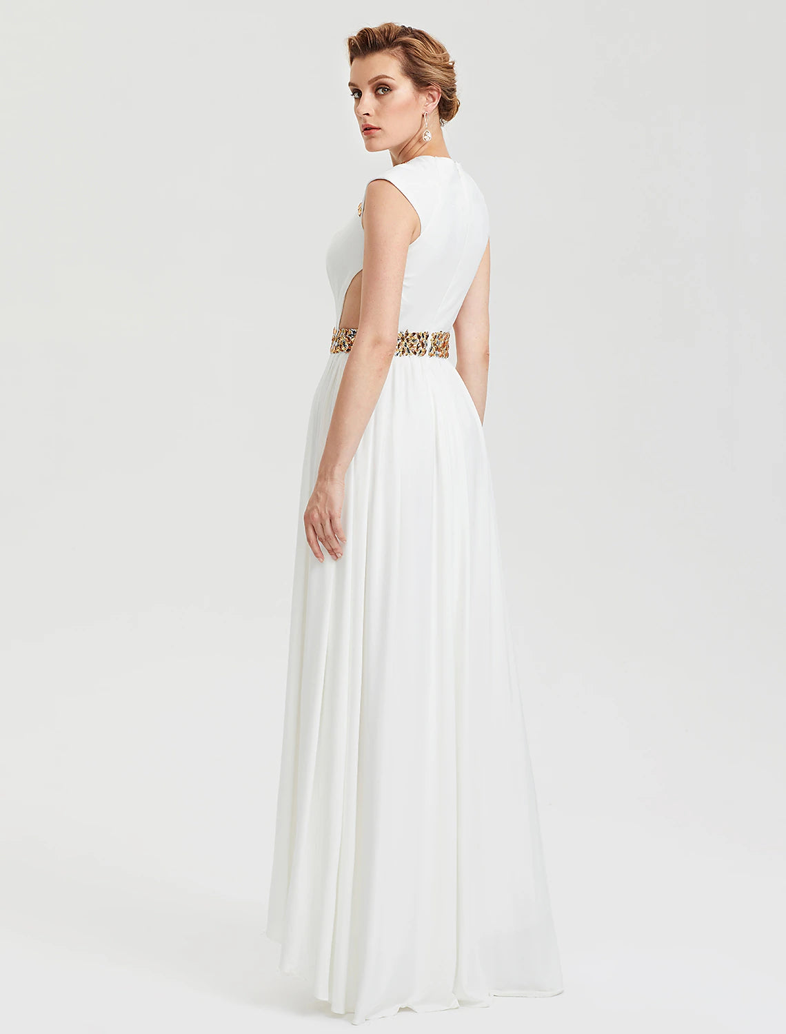 Sheath / Column Celebrity Style Cut Out Formal Evening Dress Crew Neck Short Sleeve Asymmetrical Jersey with Beading