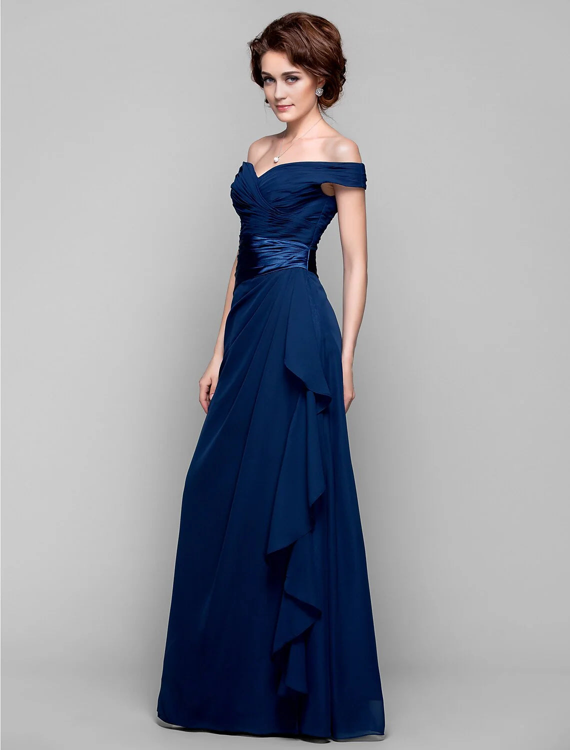 DingjiSheath / Column Mother of the Bride Dress Open Back Off Shoulder Floor Length Chiffon Sleeveless with Criss Cross