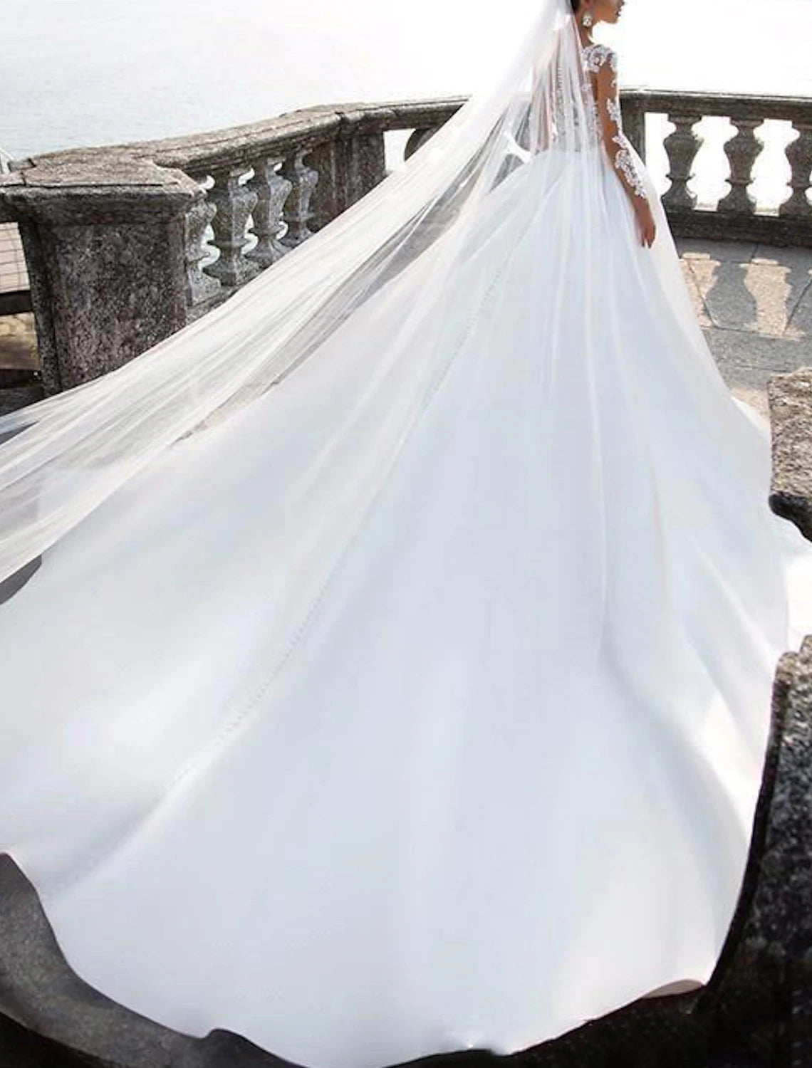 Beach Formal Wedding Dresses Ball Gown V Neck Long Sleeve Chapel Train Lace Bridal Gowns With Appliques