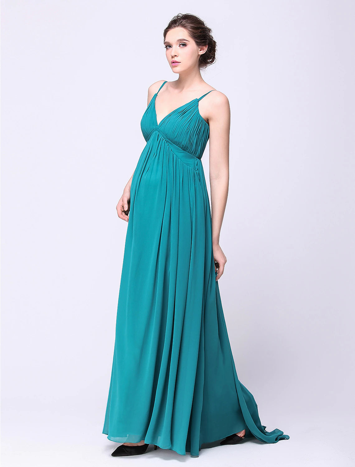 A-Line Open Back Formal Evening Dress Spaghetti Strap Sleeveless Sweep / Brush Train Chiffon with Draping