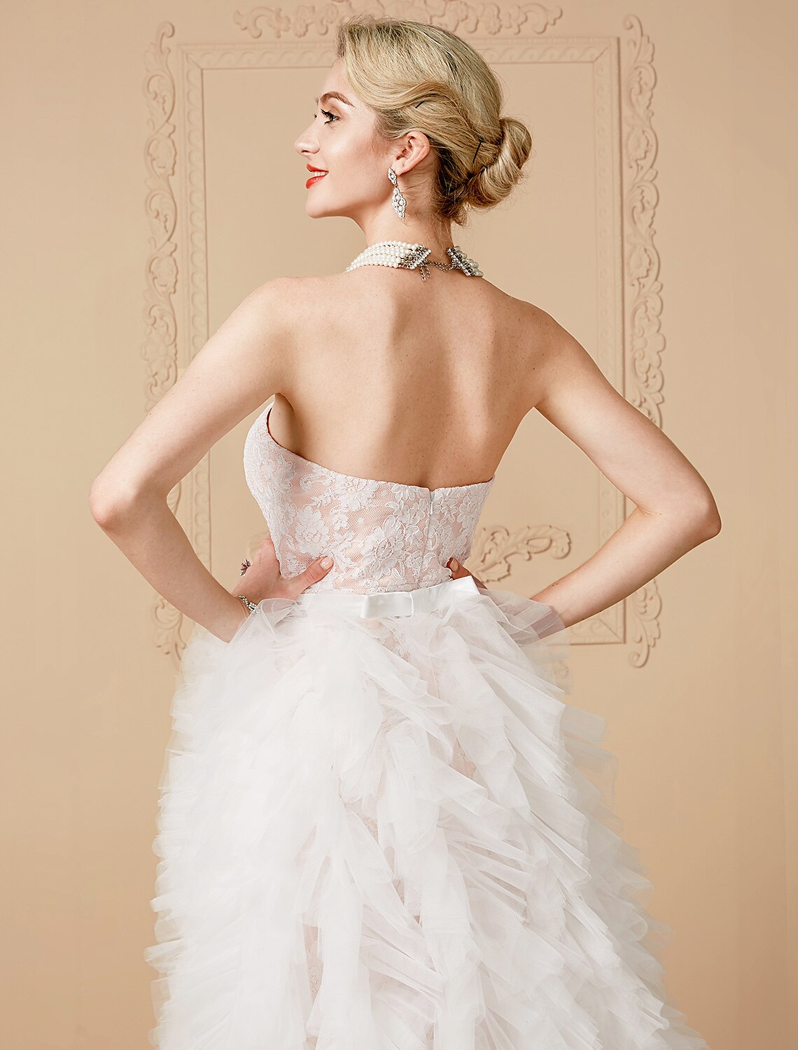 A-Line Wedding Dresses Sweetheart Neckline Sweep / Brush Train Tulle Over Lace Sleeveless Wedding Dress in Color Open Back with Sashes / Ribbons / Removable train