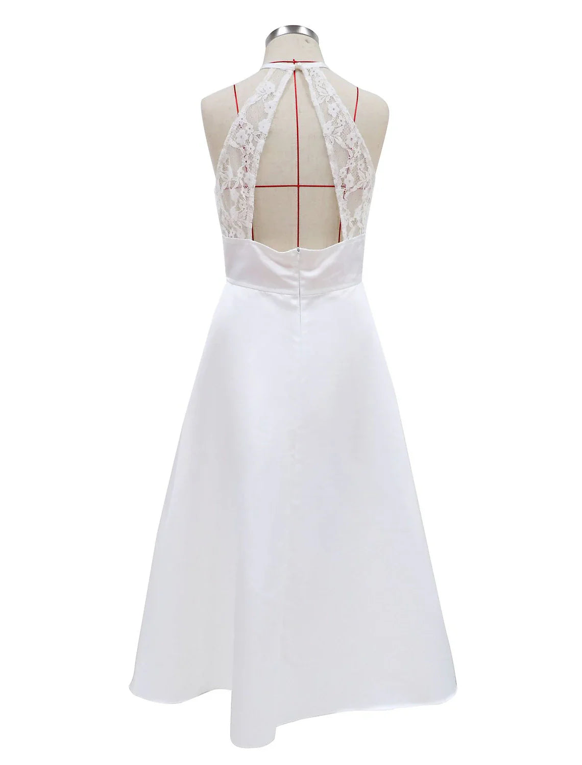 Reception Little White Dresses Wedding Dresses A-Line Halter Neck Sleeveless Tea Length Satin Bridal Gowns With Solid Color