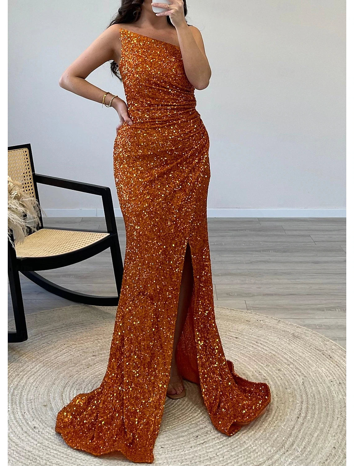 Mermaid / Trumpet Prom Dresses Sparkle Dress Evening Party Birthday Sleeveless Strapless Sequined with Sequin Slit