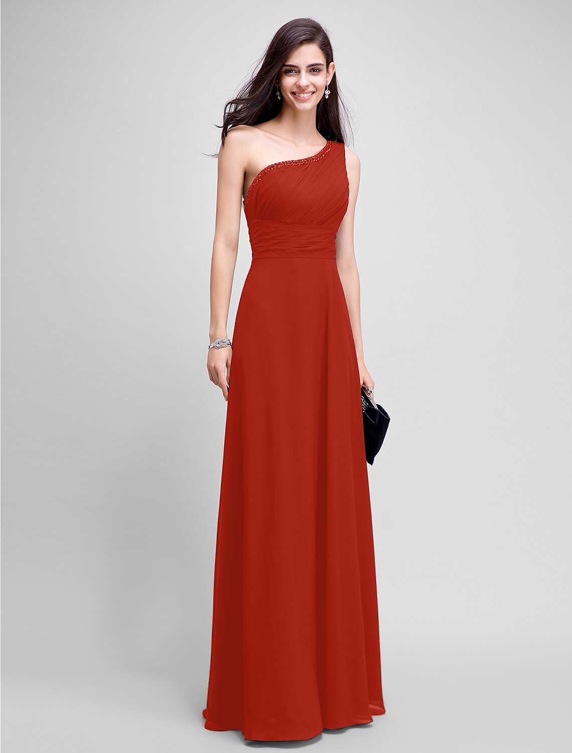 Sheath / Column Empire Dress Wedding Guest Formal Evening Floor Length Sleeveless One Shoulder Bridesmaid Dress Chiffon with Ruched Beading