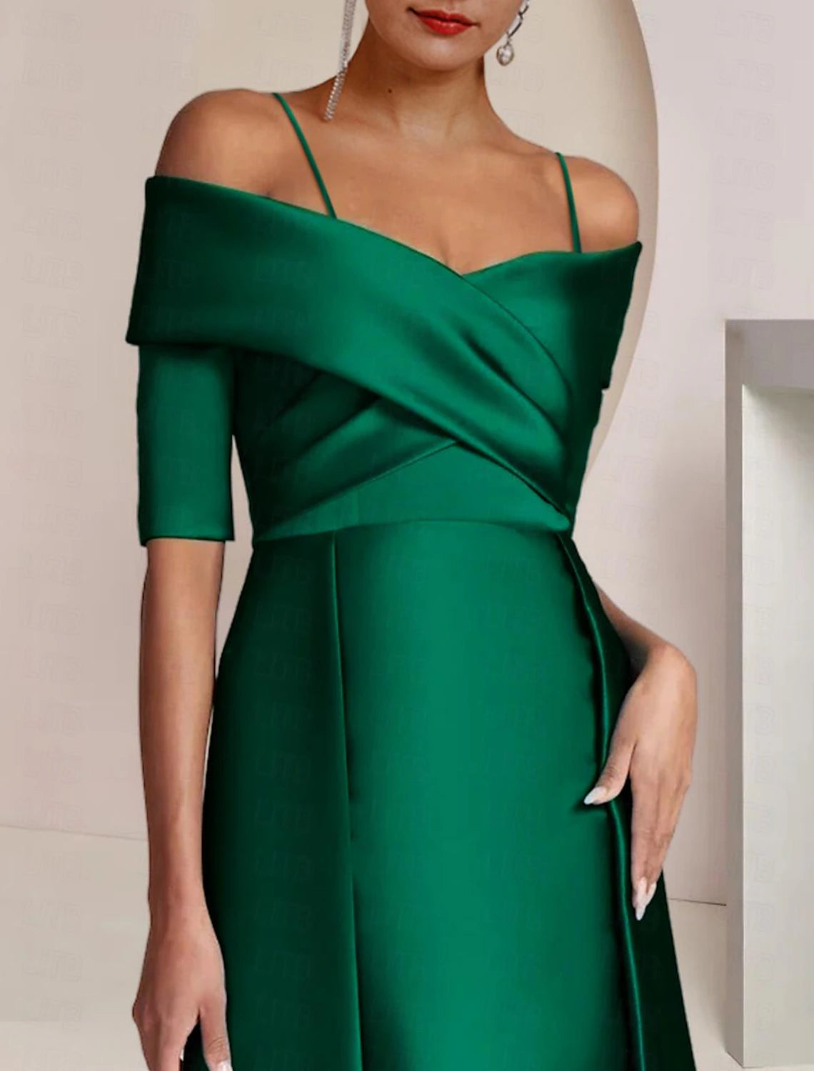 Sheath / Column Mother of the Bride Dress Formal Wedding Guest Elegant Party Off Shoulder Floor Length Satin Half Sleeve with Ruching