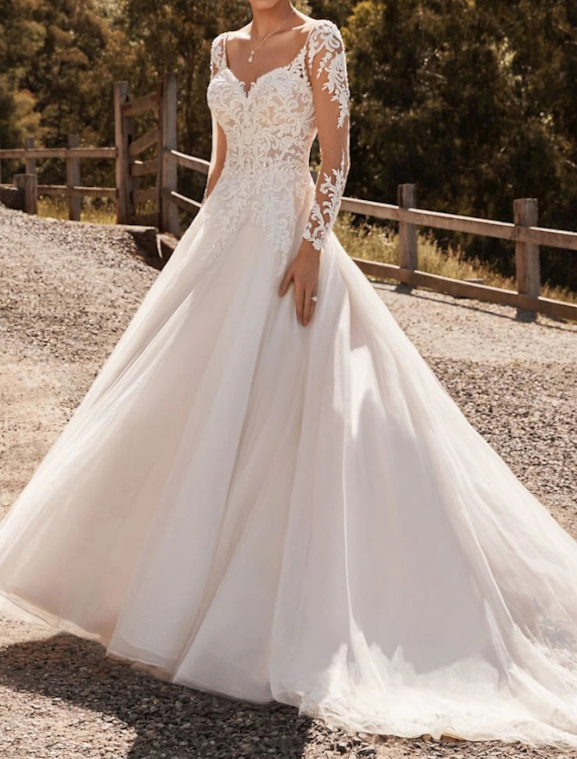 Engagement Formal Fall Wedding Dresses Ball Gown V Neck Long Sleeve Court Train Lace Bridal Gowns With Appliques Summer Wedding Party, Women‘s Clothing