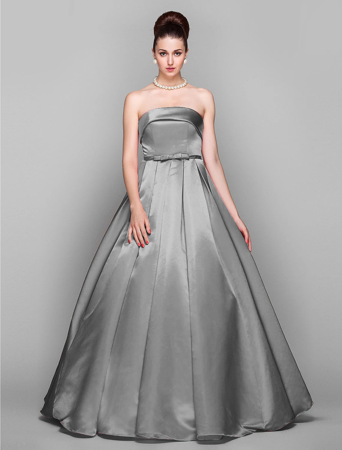 Ball Gown Elegant Dress Quinceanera Prom Floor Length Sleeveless Strapless Satin with Bow(s)